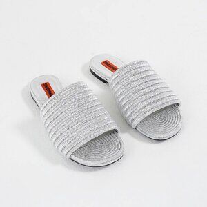 SIMONMILLER Verano Espadrille Sandal in Silver metallic flat raffia slide